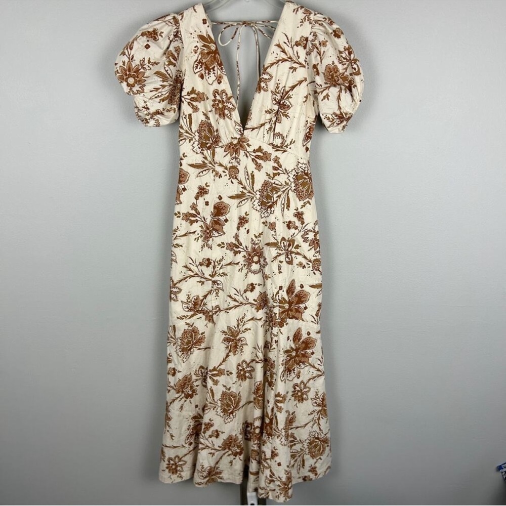 Abercrombie and Fitch Cream Floral Printed Poplin Puff Sleeve Midi Dress Small - Picture 5 of 15